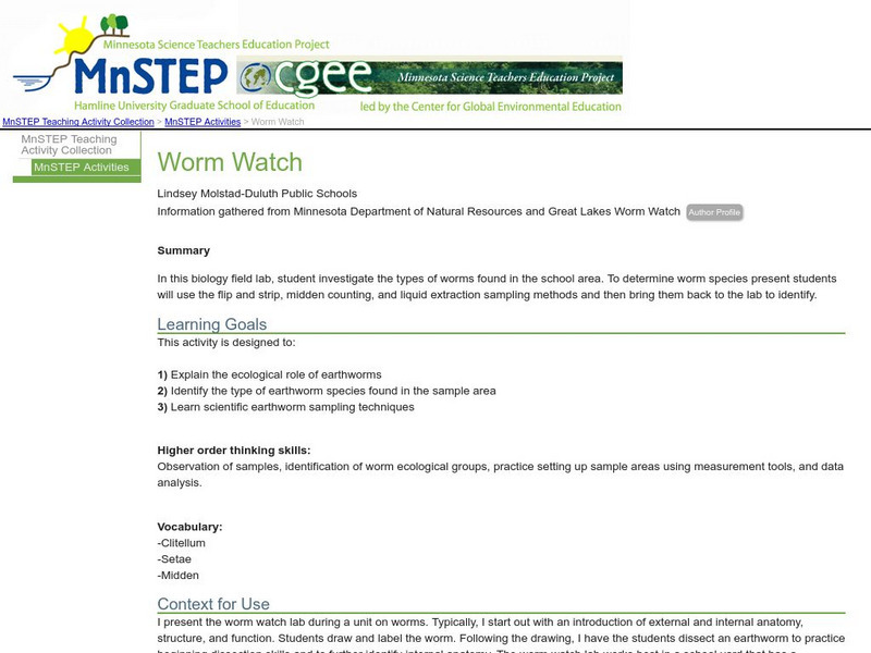 Serc: Mn Step: Worm Watch Lesson Plan Serc: Mn Step: Worm Watch Lesson Plan