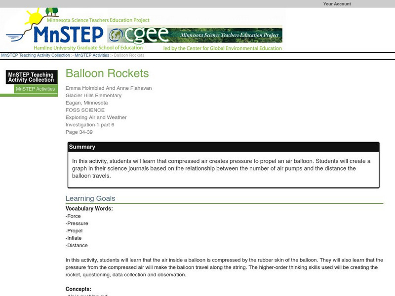 Serc: Balloon Rockets Lesson Plan Serc: Balloon Rockets Lesson Plan