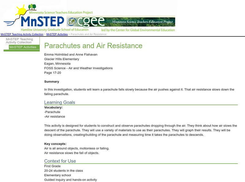 Serc: Parachutes and Air Resistance Activity Serc: Parachutes and Air Resistance Activity