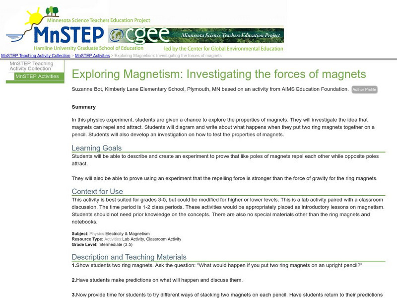 Serc: Exploring Magnetism: Investigating the Forces of Magnets Lesson Plan Serc: Exploring Magnetism: Investigating the Forces of Magnets Lesson Plan