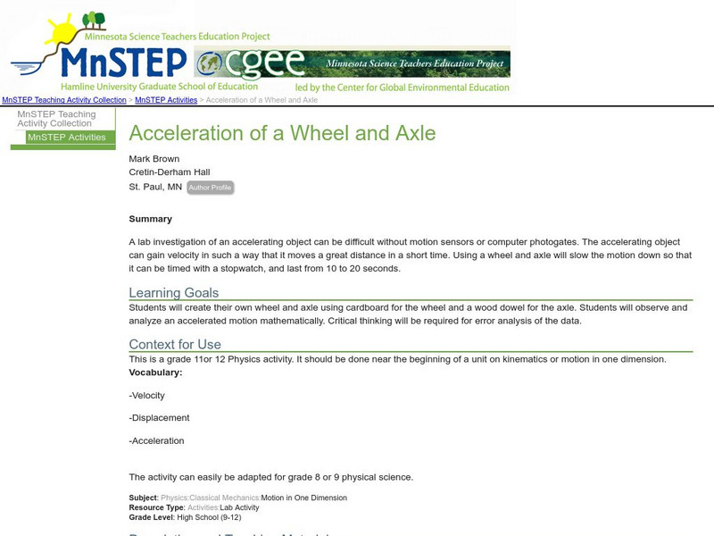 Serc: Acceleration of a Wheel and Axle Activity Serc: Acceleration of a Wheel and Axle Activity
