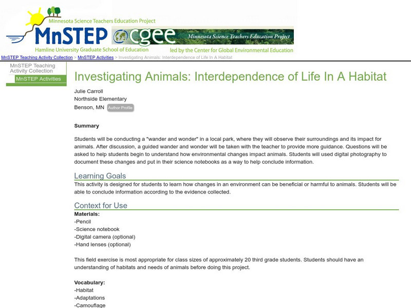Serc: Investigating Animals: Interdependence of Life in a Habitat Lesson Plan Serc: Investigating Animals: Interdependence of Life in a Habitat Lesson Plan