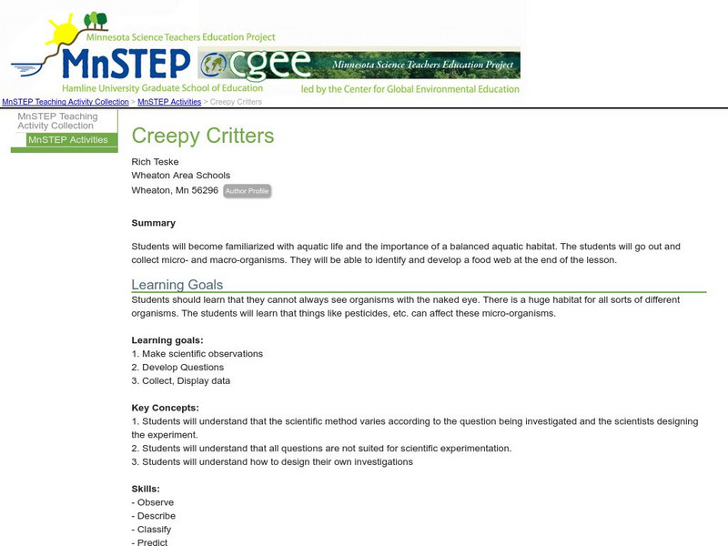 Serc: Creepy Critters Lesson Plan Serc: Creepy Critters Lesson Plan