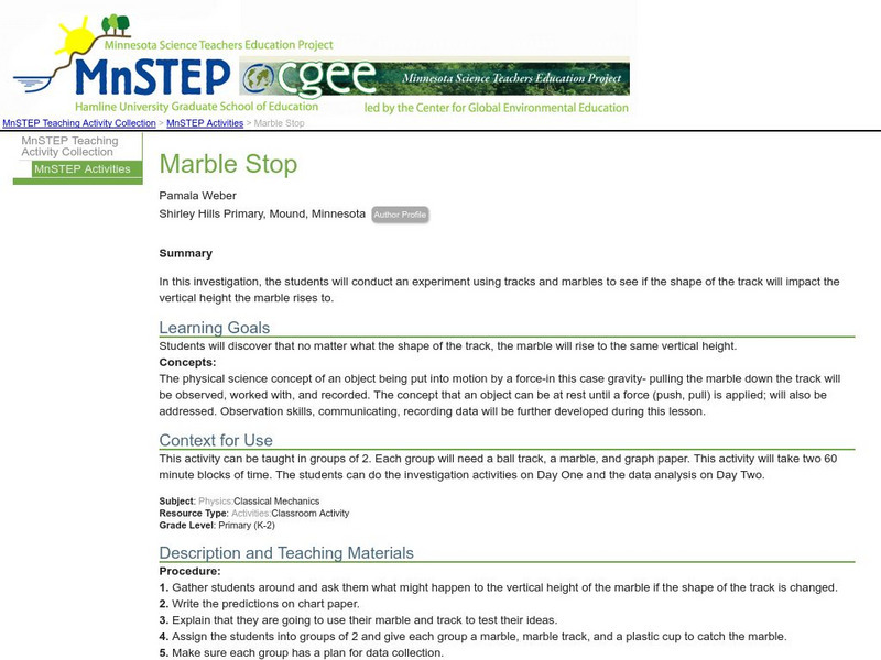 Serc: Marble Stop Lesson Plan