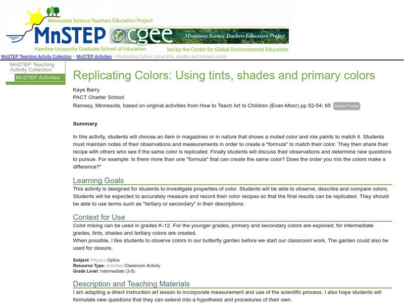 Serc: Mn Step: Replicating Colors: Using Tints, Shades and Primary Colors Lesson Plan