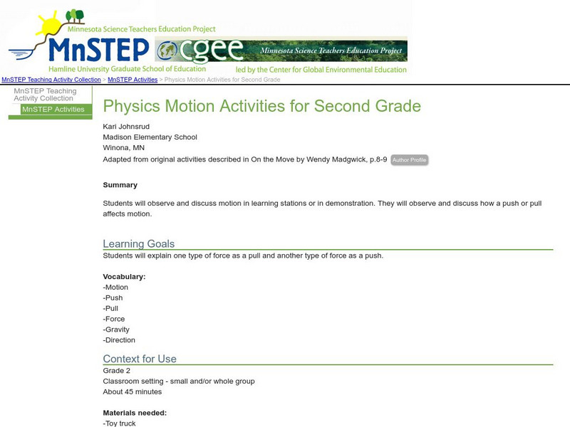 Serc: Physics Motion Activities for Second Grade Activity Serc: Physics Motion Activities for Second Grade Activity