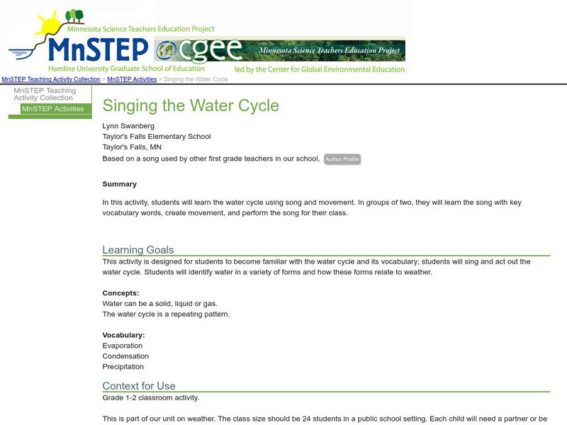 Serc: Mn Step: Singing the Water Cycle Lesson Plan Serc: Mn Step: Singing the Water Cycle Lesson Plan