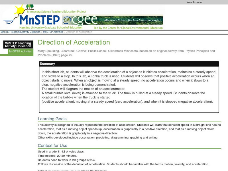 Serc: Direction of Acceleration Lesson Plan