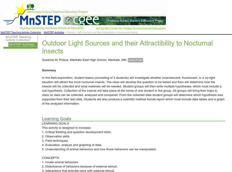 Serc: Outdoor Light Sources and Their Attractibility to Nocturnal Insects Activity Serc: Outdoor Light Sources and Their Attractibility to Nocturnal Insects Activity
