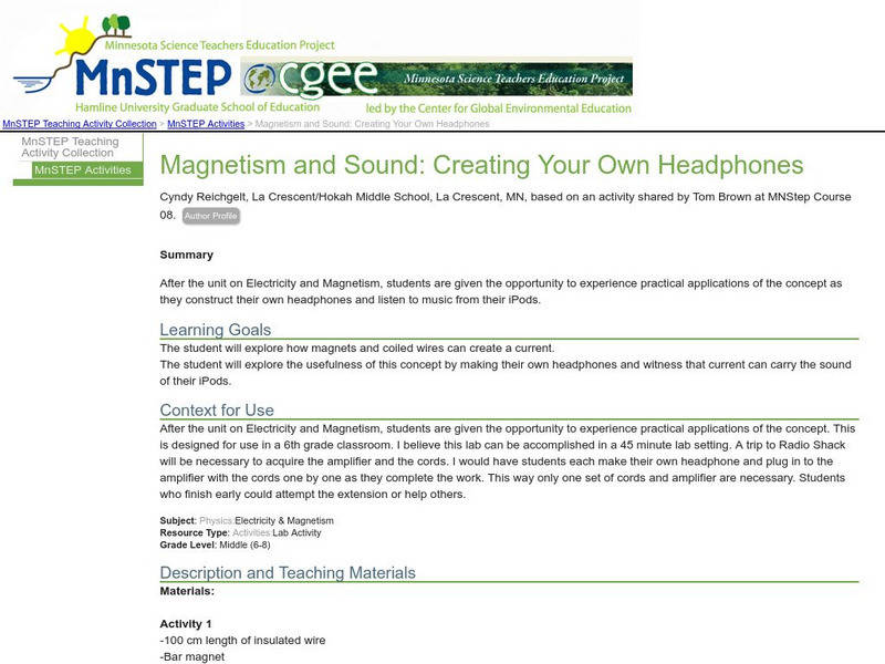 Serc: Magnetism and Sound: Creating Your Own Headphones Lesson Plan Serc: Magnetism and Sound: Creating Your Own Headphones Lesson Plan