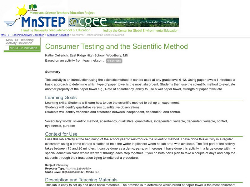 Serc: Consumer Testing and the Scientific Method Lesson Plan Serc: Consumer Testing and the Scientific Method Lesson Plan