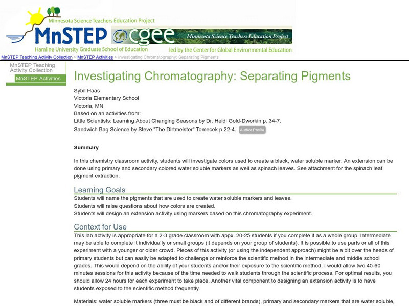 Serc: Investigating Chromatography: Separating Pigments Lesson Plan