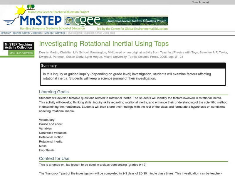 Serc: Investigating Rotational Inertial Using Tops Lesson Plan