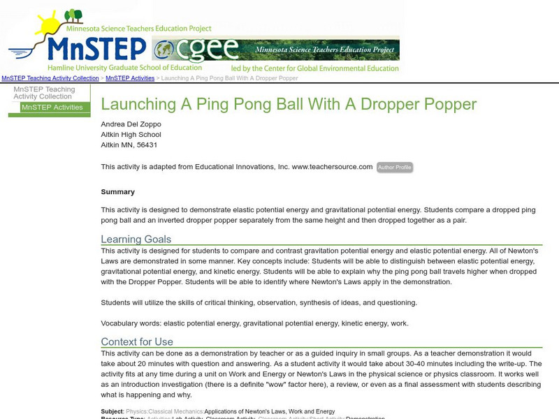 Serc: Launching a Ping Pong Ball With a Dropper Popper Activity