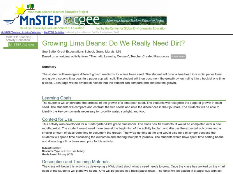 Serc: Growing Lima Beans: Do We Really Need Dirt? Lesson Plan Serc: Growing Lima Beans: Do We Really Need Dirt? Lesson Plan