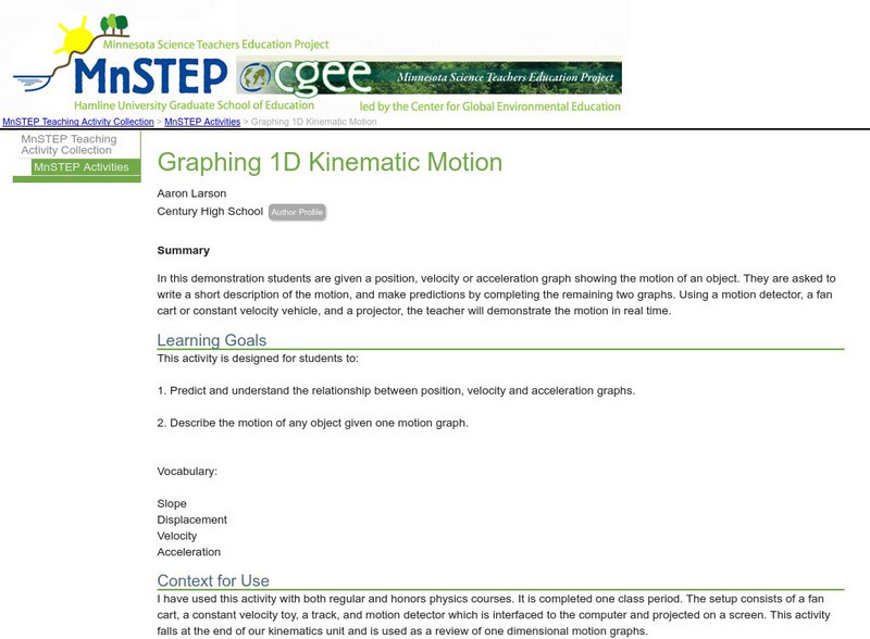 Serc: Graphing 1 D Kinematic Motion Lesson Plan Serc: Graphing 1 D Kinematic Motion Lesson Plan