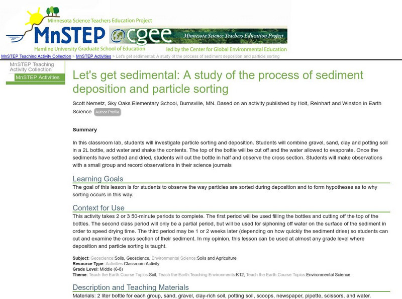Serc: A Study of the Process of Sediment Deposition and Particle Sorting Lesson Plan
