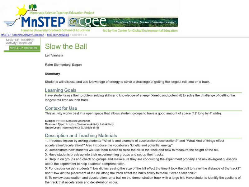 Serc: Mn Step: Slow the Ball Lesson Plan Serc: Mn Step: Slow the Ball Lesson Plan