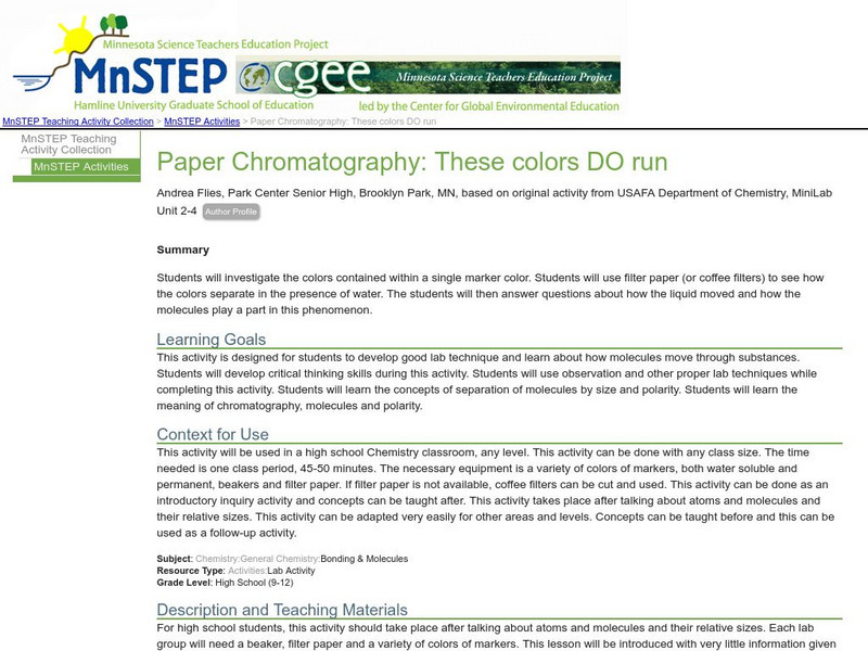 Serc: Paper Chromatography: These Colors Do Run Activity
