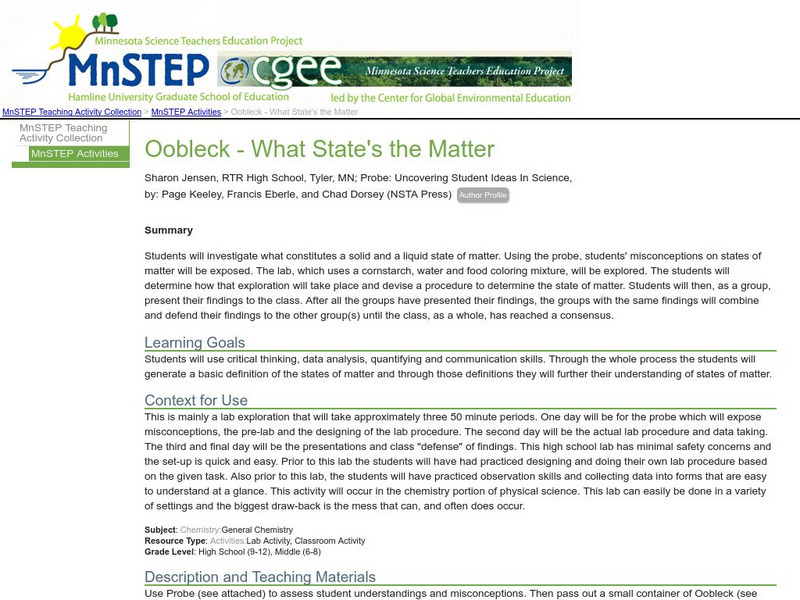 Serc: Oobleck: What State's the Matter Activity Serc: Oobleck: What State's the Matter Activity