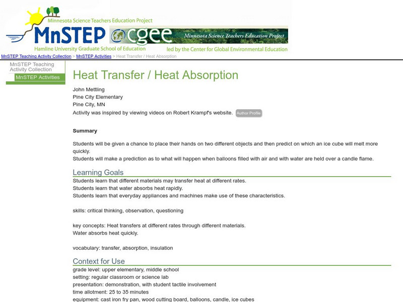 Serc: Heat Transfer Heat Absorption Lesson Plan Serc: Heat Transfer Heat Absorption Lesson Plan