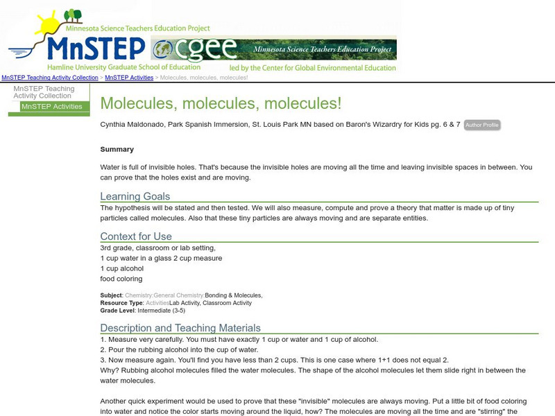 Serc: Molecules, Molecules, Molecules! Lesson Plan Serc: Molecules, Molecules, Molecules! Lesson Plan