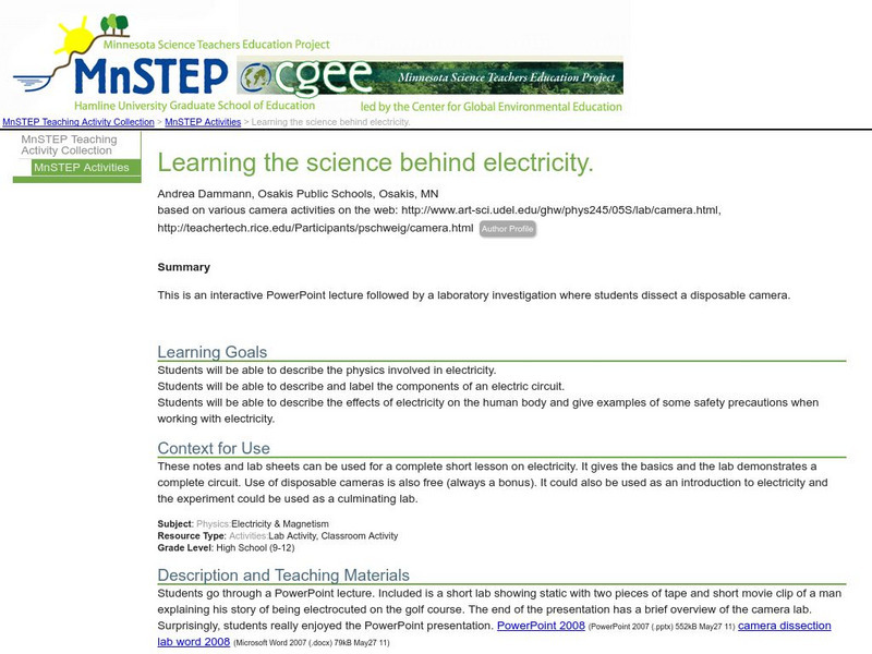 Serc: Learning the Science Behind Electricity Lesson Plan Serc: Learning the Science Behind Electricity Lesson Plan