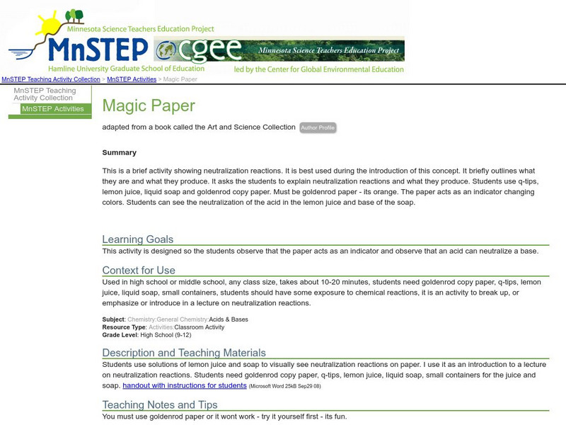 Serc: Magic Paper Lesson Plan Serc: Magic Paper Lesson Plan