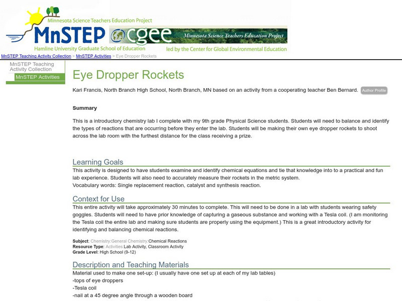 Serc: Eye Dropper Rockets Lesson Plan Serc: Eye Dropper Rockets Lesson Plan
