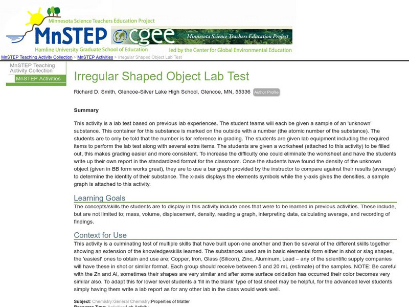Serc: Irregular Shaped Object Lab Test Activity