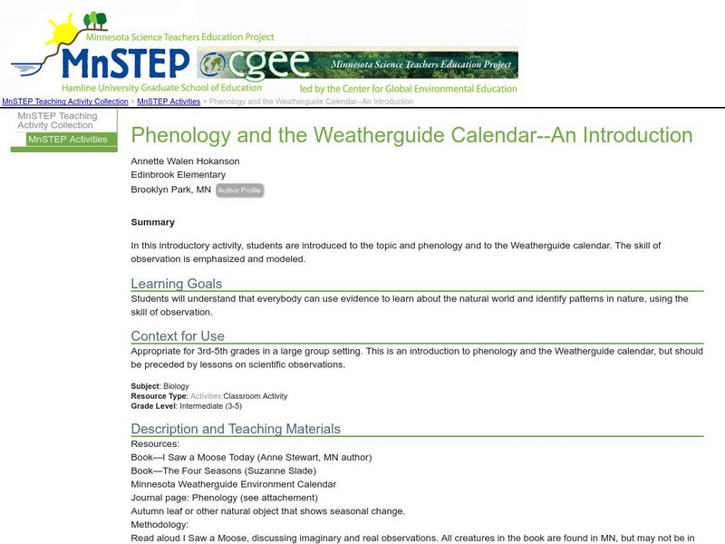 Serc: Phenology and the Weatherguide Calendar: An Introduction Lesson Plan Serc: Phenology and the Weatherguide Calendar: An Introduction Lesson Plan