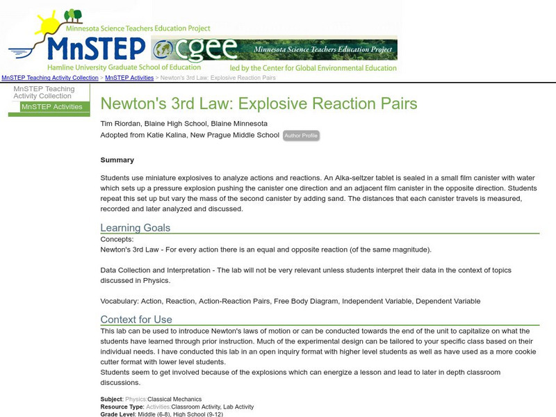 Serc: Newton's 3rd Law: Explosive Reaction Pairs Lesson Plan Serc: Newton's 3rd Law: Explosive Reaction Pairs Lesson Plan