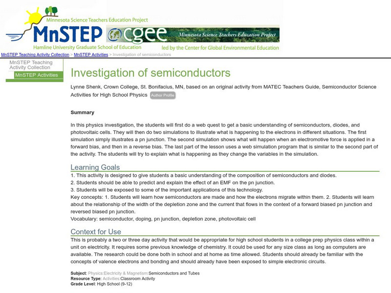 Serc: Investigation of Semiconductors Lesson Plan Serc: Investigation of Semiconductors Lesson Plan