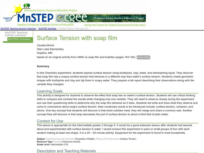 Serc: Mn Step: Surface Tension With Soap Film Lesson Plan Serc: Mn Step: Surface Tension With Soap Film Lesson Plan