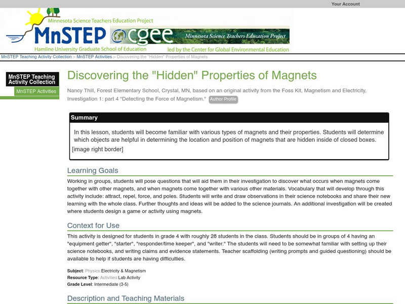 Serc: Discovering the Hidden Properties of Magnets Lesson Plan Serc: Discovering the Hidden Properties of Magnets Lesson Plan