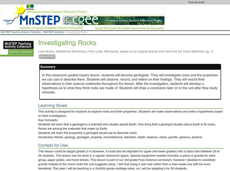 Serc: Investigating Rocks Lesson Plan Serc: Investigating Rocks Lesson Plan
