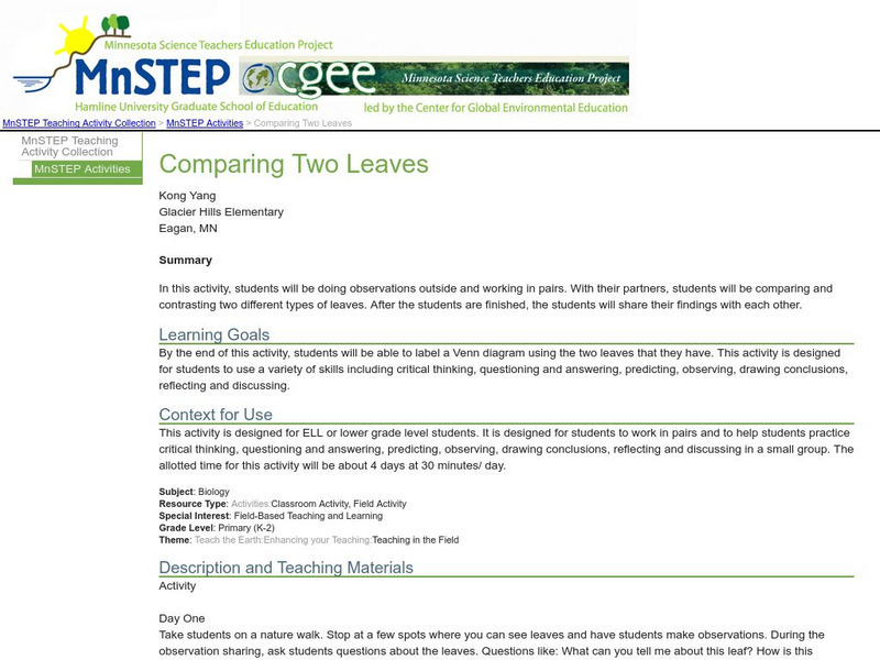 Serc: Comparing Two Leaves Lesson Plan Serc: Comparing Two Leaves Lesson Plan