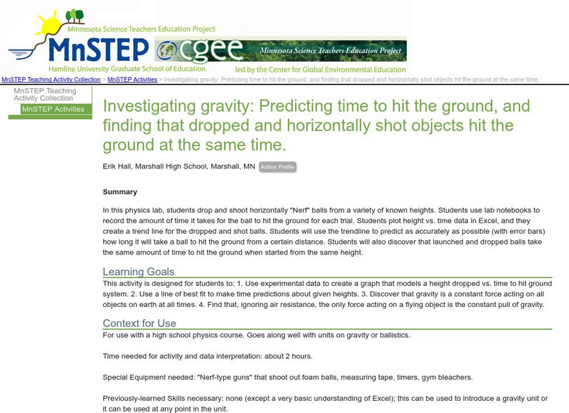 Serc: Investigating Gravity: Predicting Time to Hit the Ground Lesson Plan