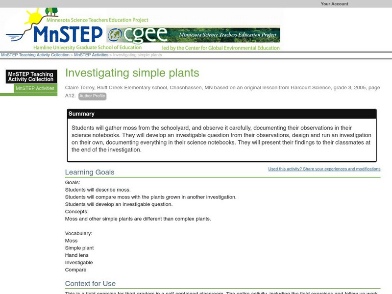 Serc: Investigating Simple Plants Lesson Plan