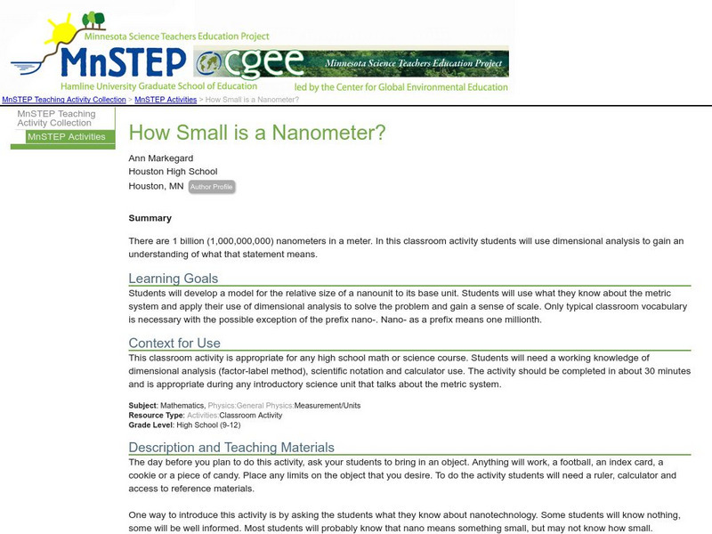 Serc: How Small Is a Nanometer? Lesson Plan