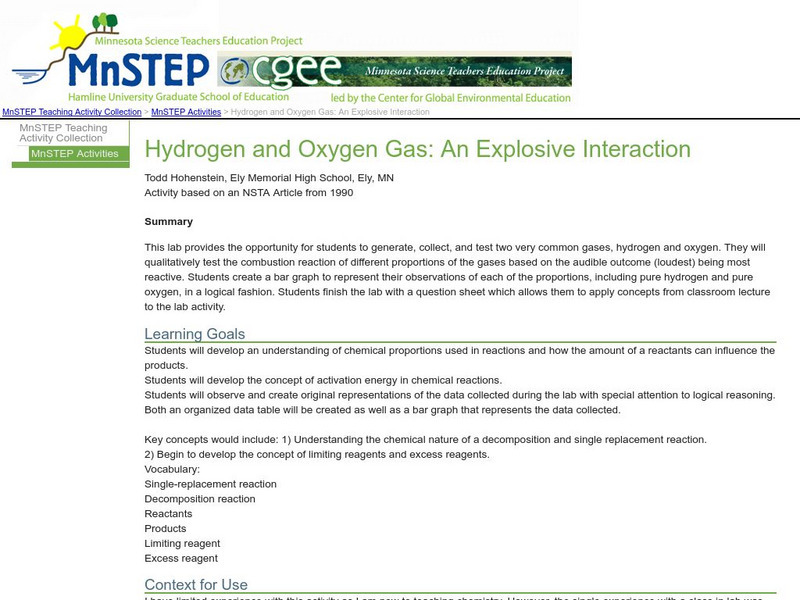 Serc: Hydrogen and Oxygen Gas: An Explosive Interaction Lesson Plan