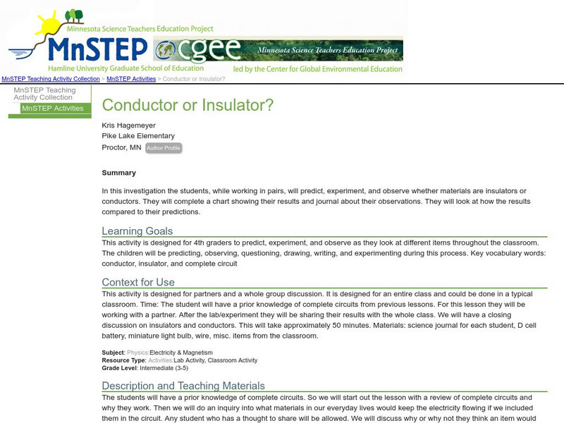 Serc: Conductor or Insulator? Lesson Plan Serc: Conductor or Insulator? Lesson Plan