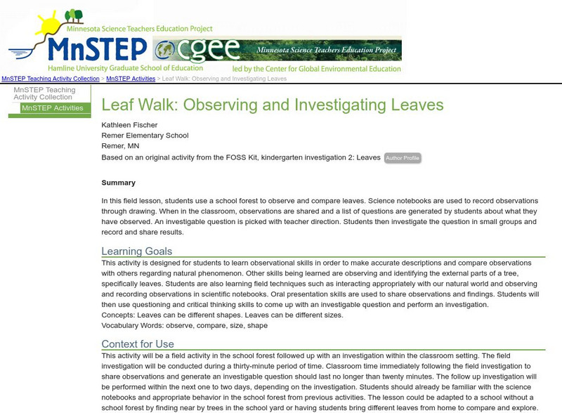 Serc: Leaf Walk: Observing and Investigating Leaves Activity Serc: Leaf Walk: Observing and Investigating Leaves Activity