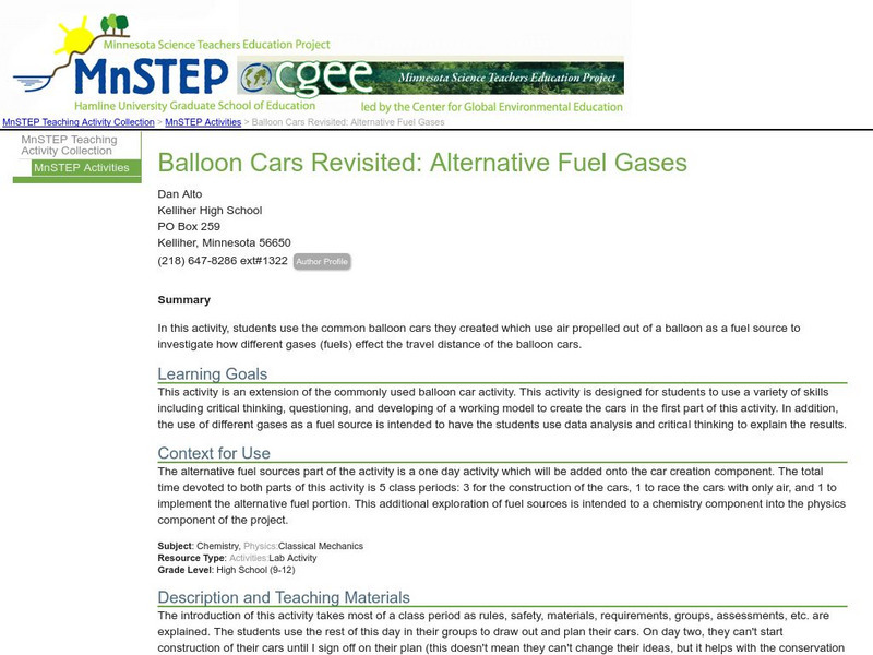 Serc: Balloon Cars Revisited: Alternative Fuel Gases Activity