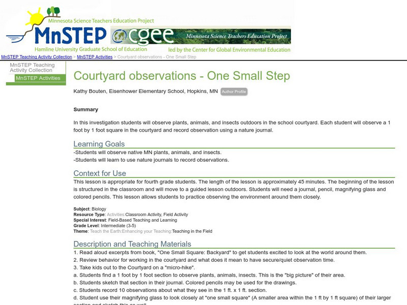 Serc: Courtyard Observations One Small Step Lesson Plan Serc: Courtyard Observations One Small Step Lesson Plan