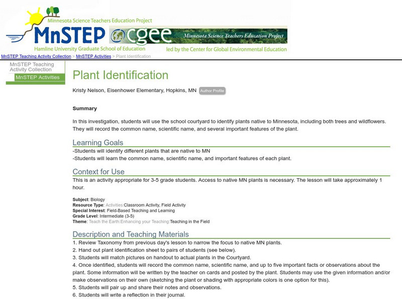 Serc: Plant Identification Lesson Plan Serc: Plant Identification Lesson Plan