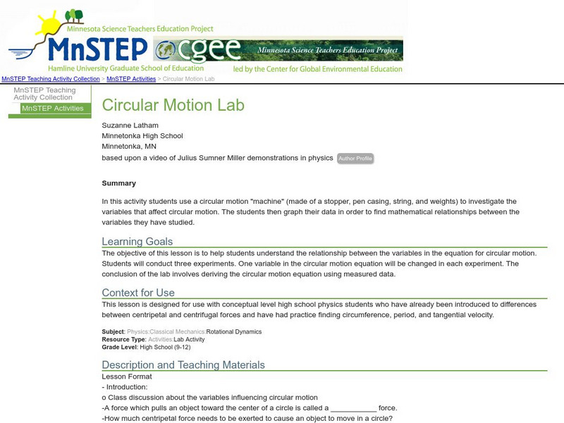 Serc: Circular Motion Lab Lesson Plan Serc: Circular Motion Lab Lesson Plan