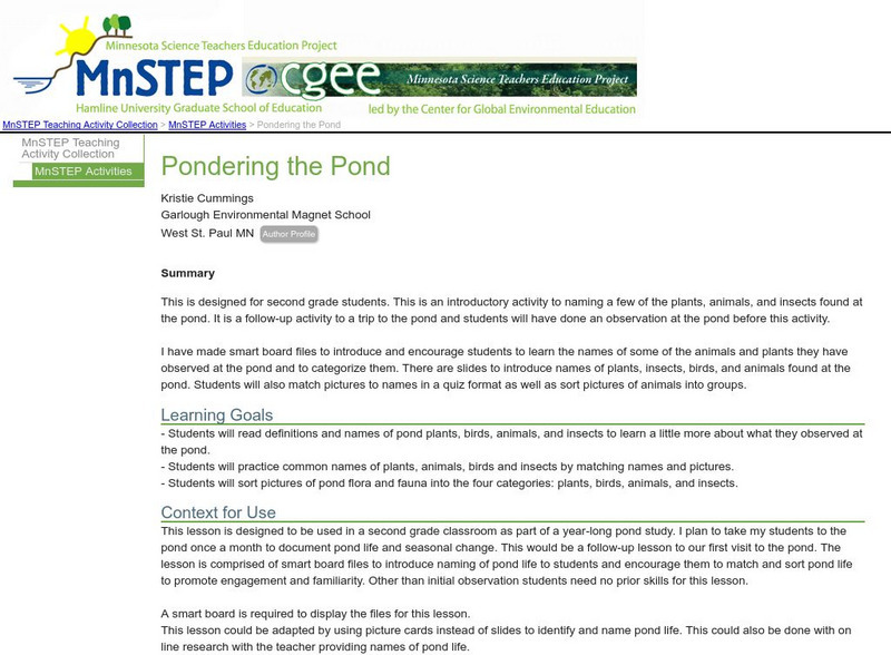 Serc: Pondering the Pond Lesson Plan Serc: Pondering the Pond Lesson Plan