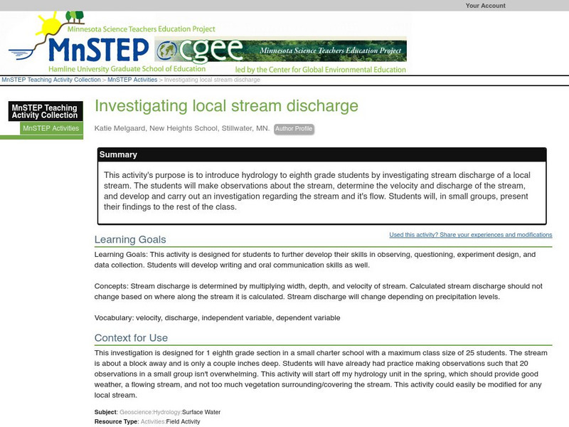 Serc: Investigating Local Stream Discharge Lesson Plan Serc: Investigating Local Stream Discharge Lesson Plan