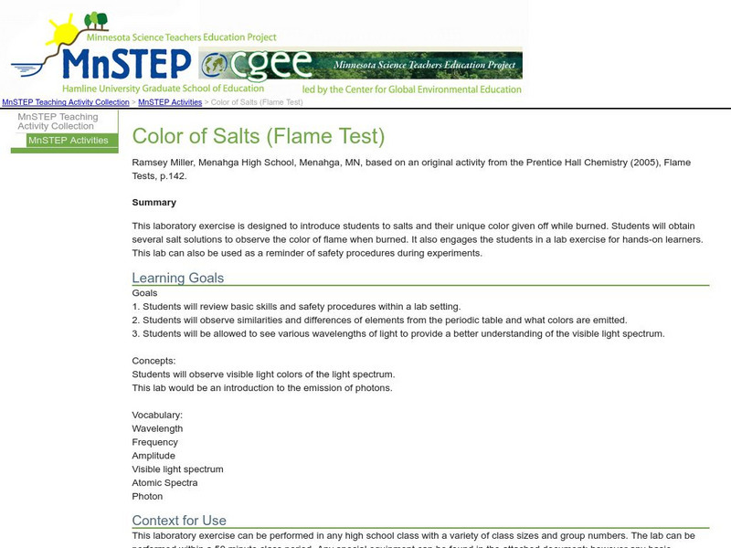 Serc: Color of Salts Flame Test Lesson Plan Serc: Color of Salts Flame Test Lesson Plan
